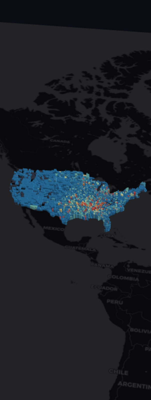 National 3D county map of United States tornado history